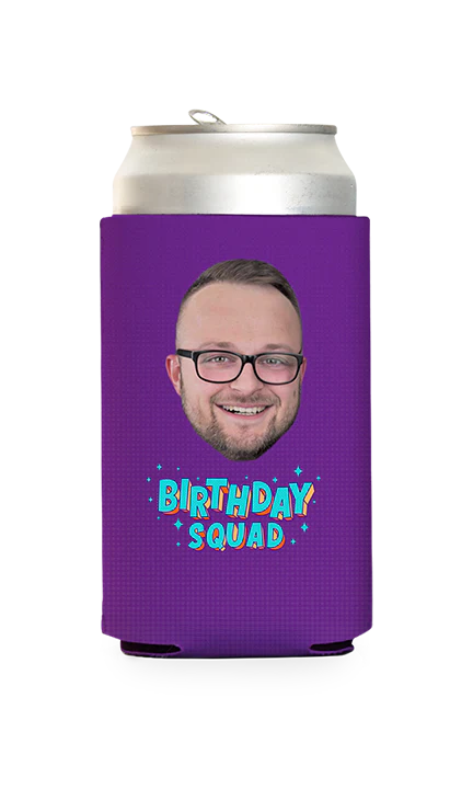 Custom Birthday Squad Blue Can Cooler