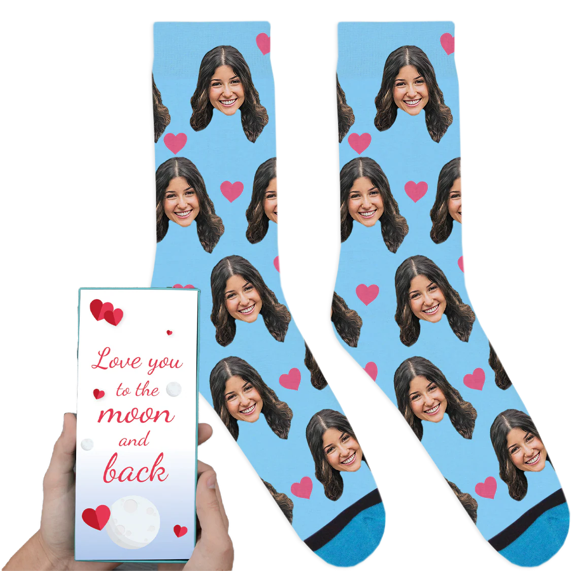 Custom Valentines Socks: Love You To The Moon And Back - Image 2