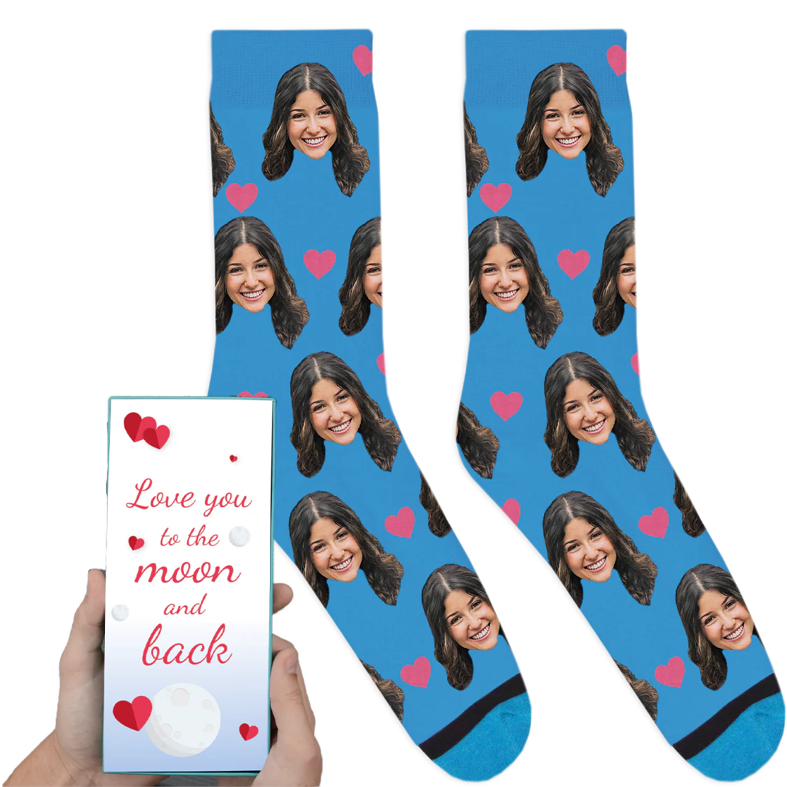 Custom Valentines Socks: Love You To The Moon And Back - Image 3